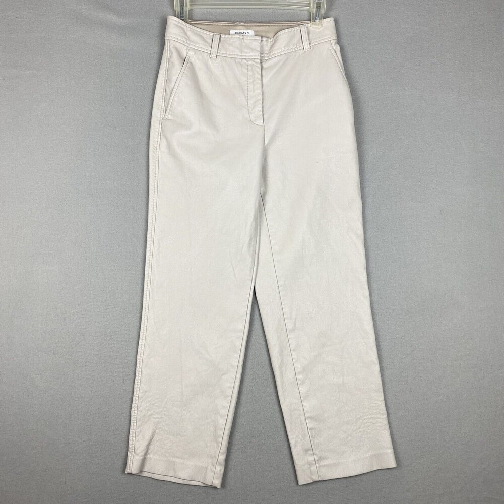 Babaton Aritzia Womens Size 4 Command Cream Leather Mid Rise Cropped Pants Work